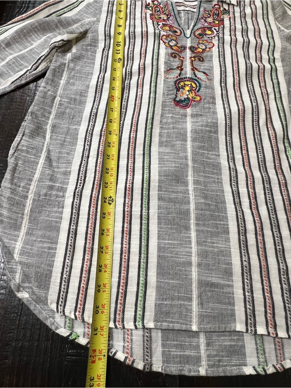 Soft Surroundings Shirt Womens Large Aruba Embroidered Pullover Tunic Boho Strip - Picture 8 of 14